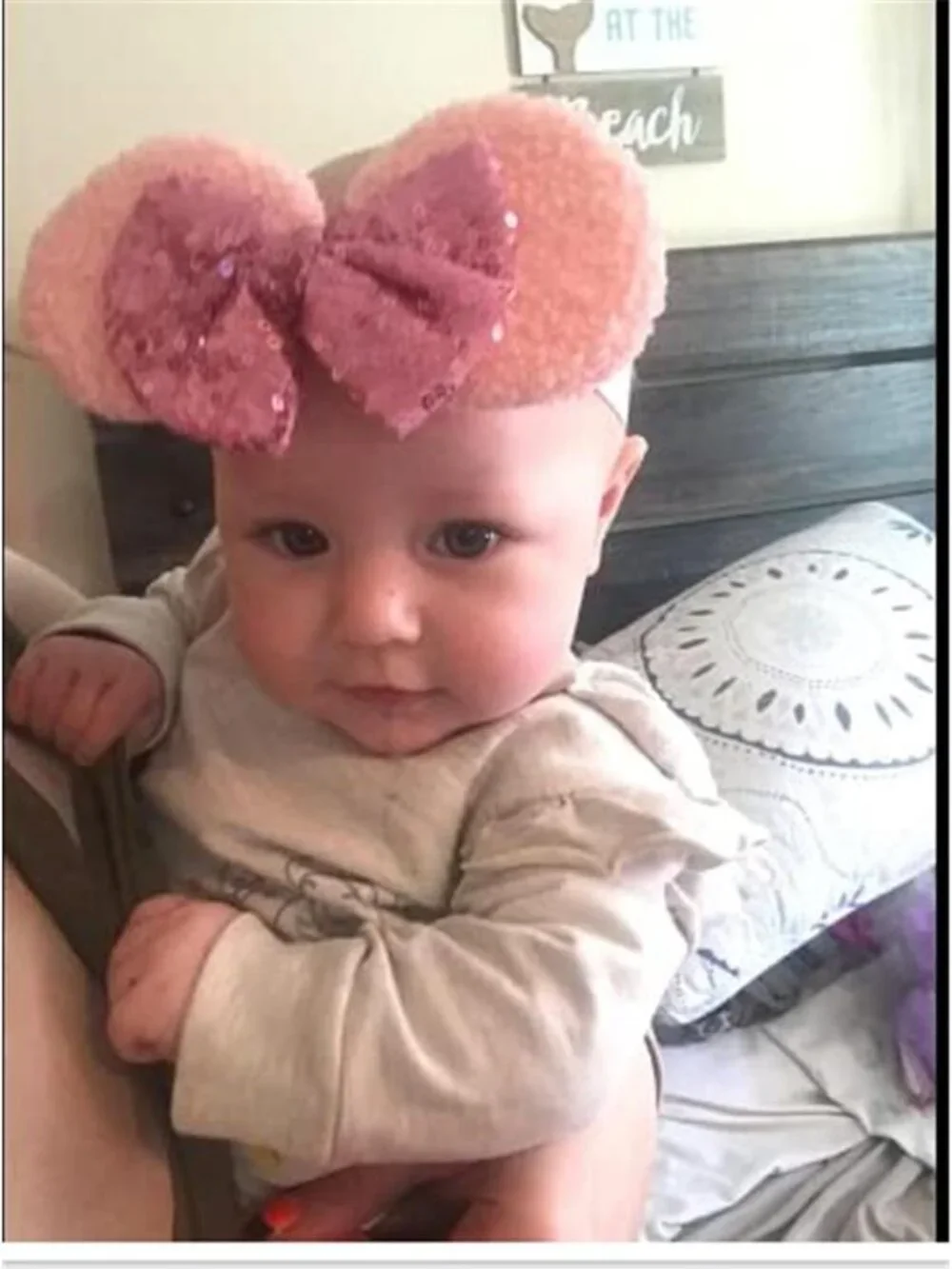 Baby Headbands Sequin Mouse Ears Hair Bows Nylon Stretch Newborn Infant